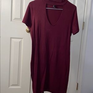 Maroon deep v- neck dress